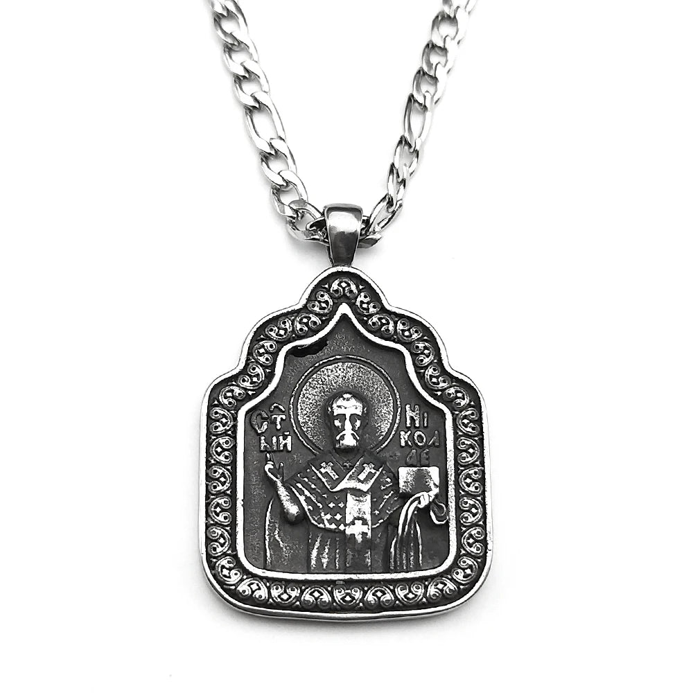 Saint Nicholas Santa Claus Chain For Women Men Stainless Steel Black Cross Turkey The Orthodox Church Necklace Jewelry Gifts