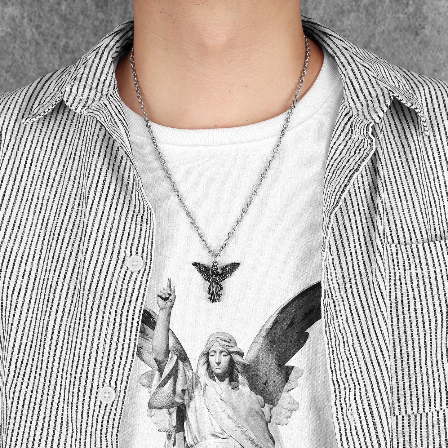 Little Angel Praying Amulets Stainless Steel Men Necklaces Pendant Chain Punk Retro For Women Fashion Jewelry Gifts Wholesale
