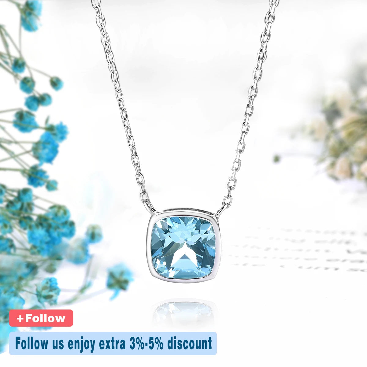 Natural Sky Blue Topaz Sterling Silver Necklace Women Exquisite Jewelry 2.7 Carats Genuine Topaz Gemstone Romantic Styles