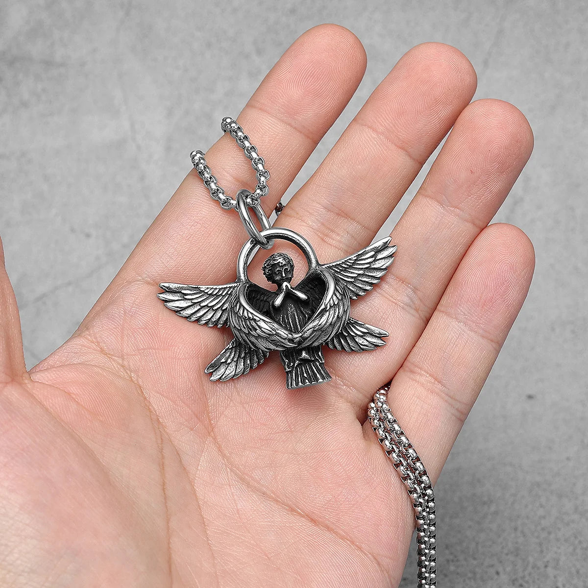 Pray for Angel Wings Stainless Steel Men Necklaces Pendant Chain Punk For Women Fashion Jewelry Gifts Wholesale Dropshiping