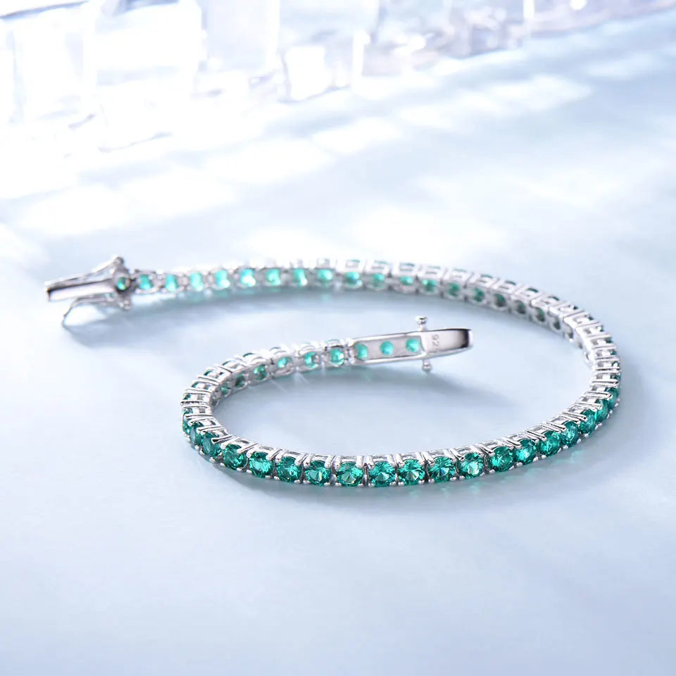 UMCHO Luxury Emerald Women's Bracelet 925 Sterling Silver Tennis Bracelets Romantic Wedding Green Gemstone Jewellery