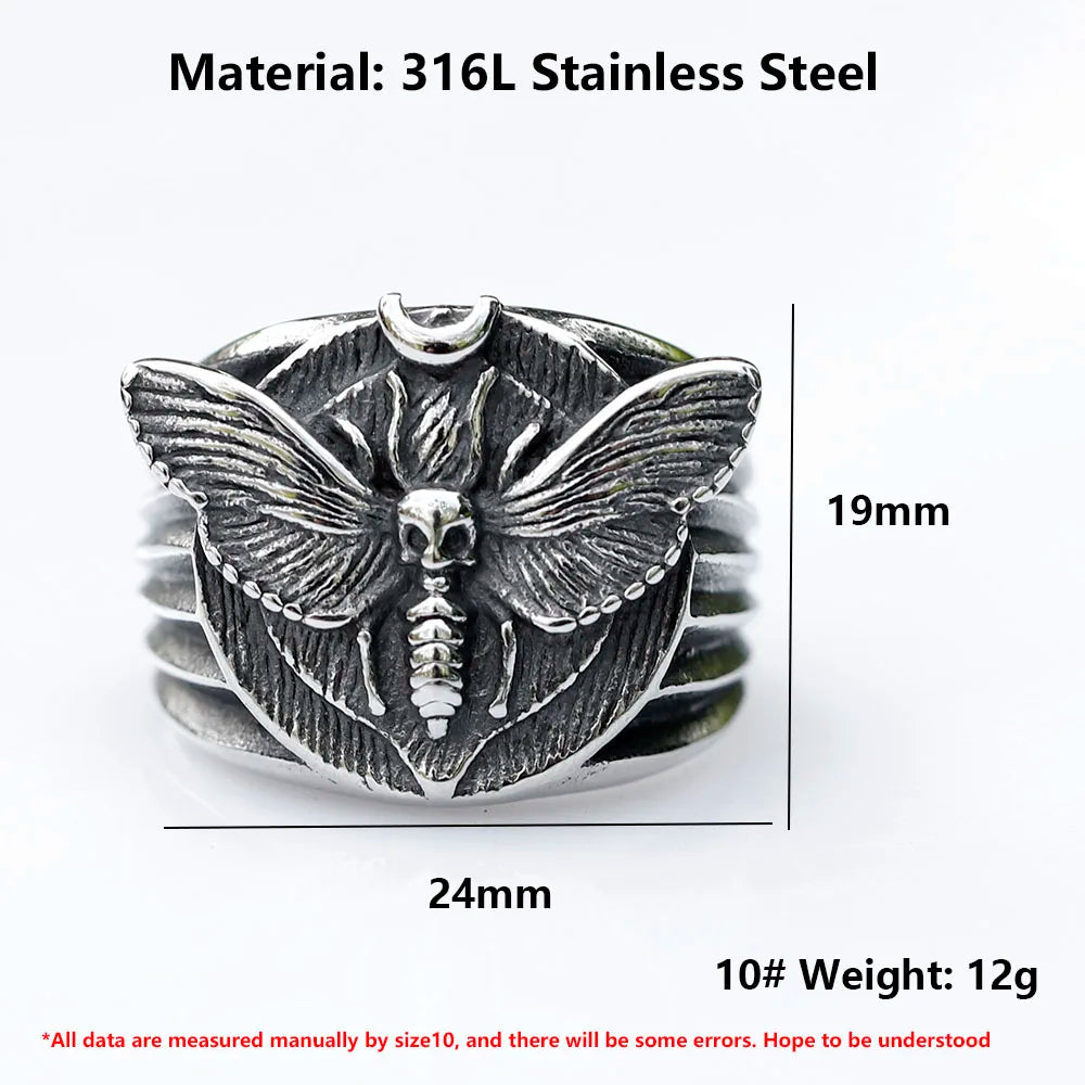NEW Men's 316L stainless-steel ringsDeath's Head Skull Moth Luxury Butterfly Rings punk Jewelry Gifts free shipping
