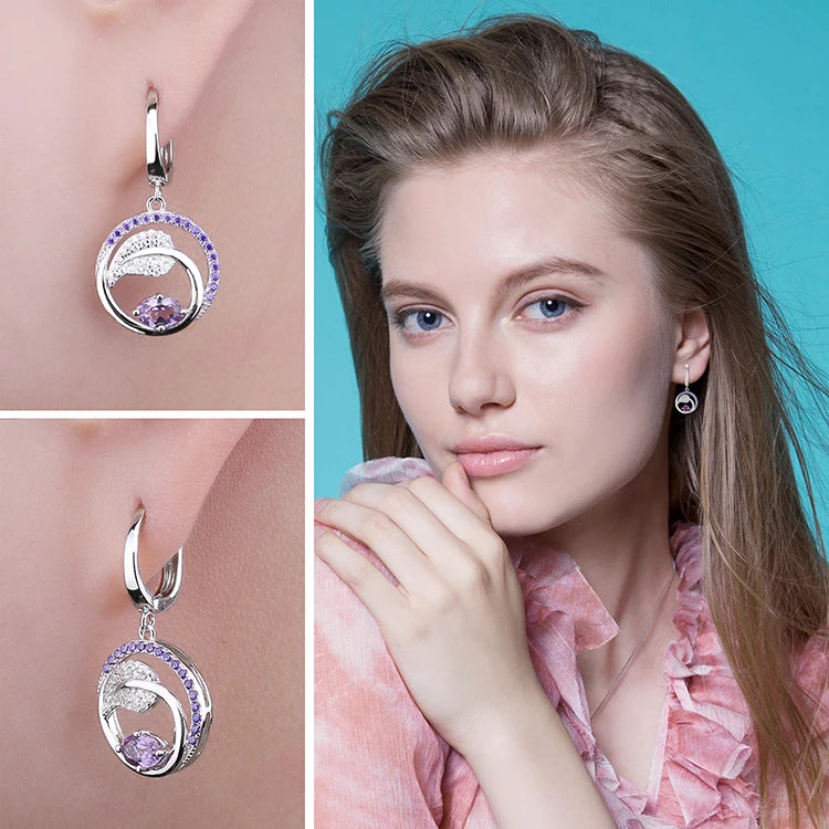 JewelryPalace Leaf 1.2ct Created Alexandrite Sapphire 925 Sterling Silver Drop Earrings for Women Purple Gemstone Jewelry Gift