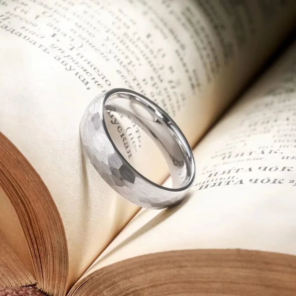 Black Brushed Stainless Steel Couple Ring Fashion Hammered Multi-faceted Titanium Rings for Men Women Wedding Engagement Jewelry