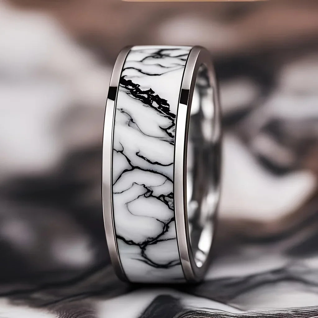 Fashion 8mm Blue Turquoise Inlay Rings Men Stainless Steel Rings for Men Women Wedding Engagement Band Jewelry Gift Wholesale