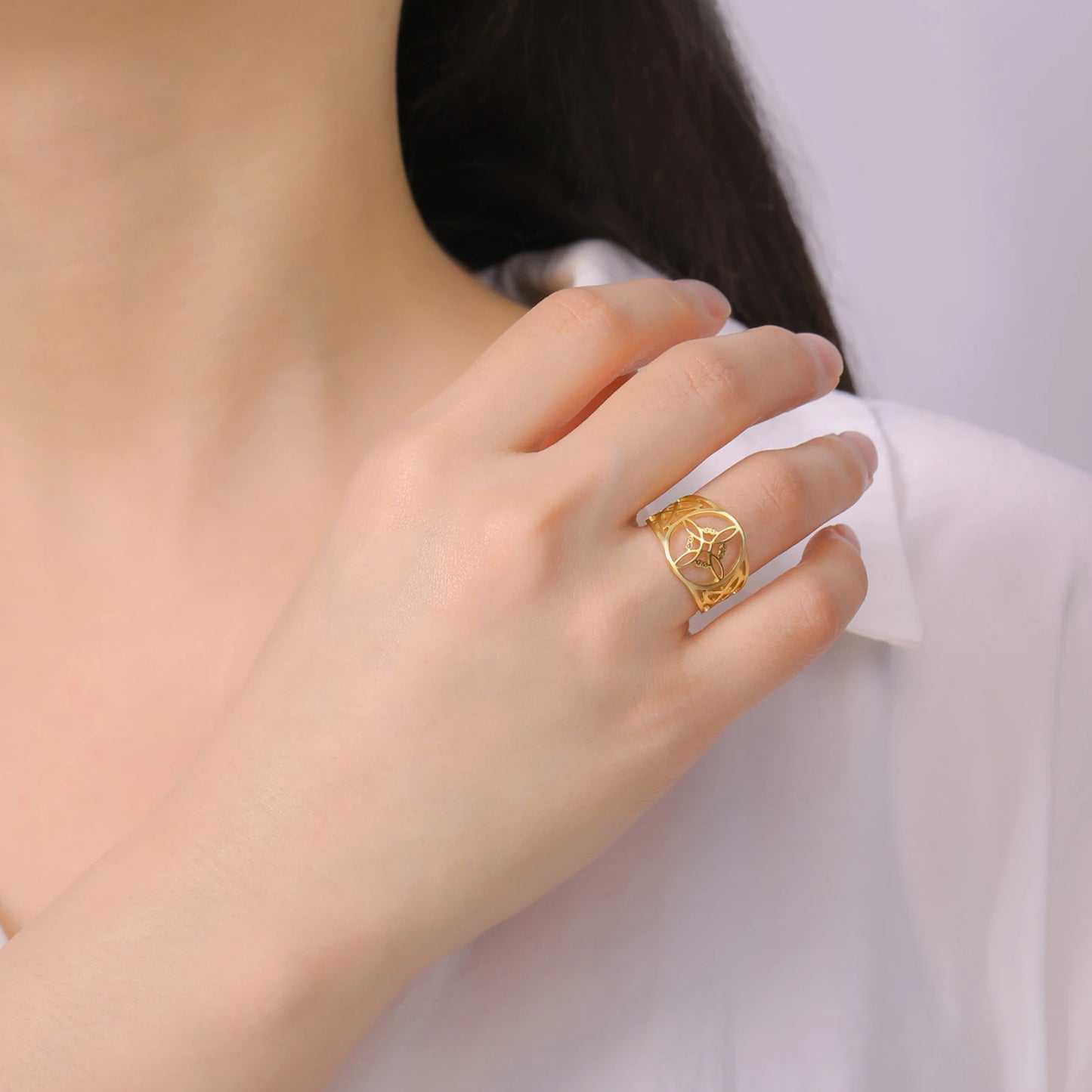 LIKGREAT Witch Knot Ring for Women Men Hollow Stainless Steel Finger Rings Celtic Vintage Amulet Protection Couple Jewelry Gifts