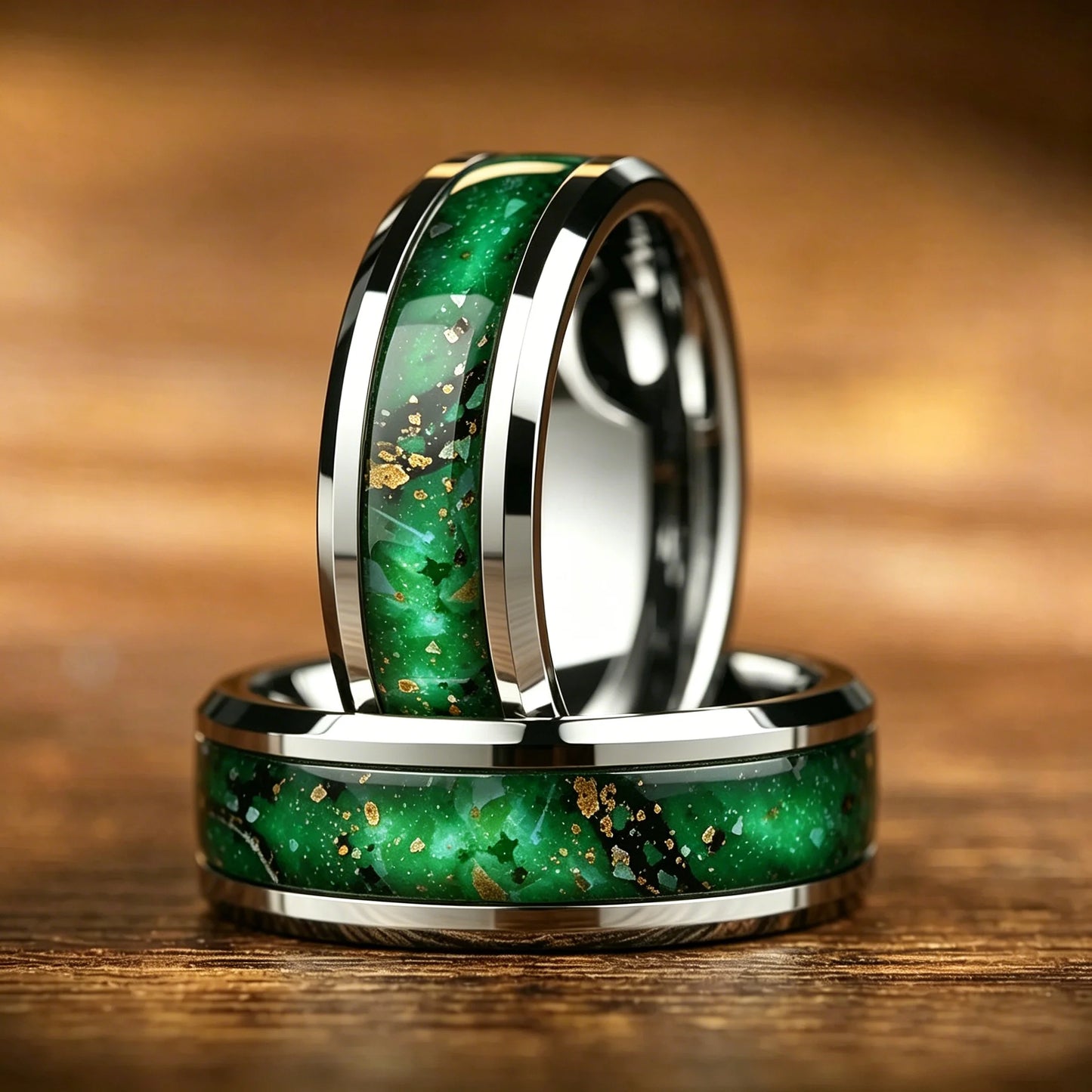 With Dark Green Synthetic White Stone Rings, 8mm Cosmic Starry Sky Stainless Steel Men Ring, Wedding Band Jewelry Drop Ship