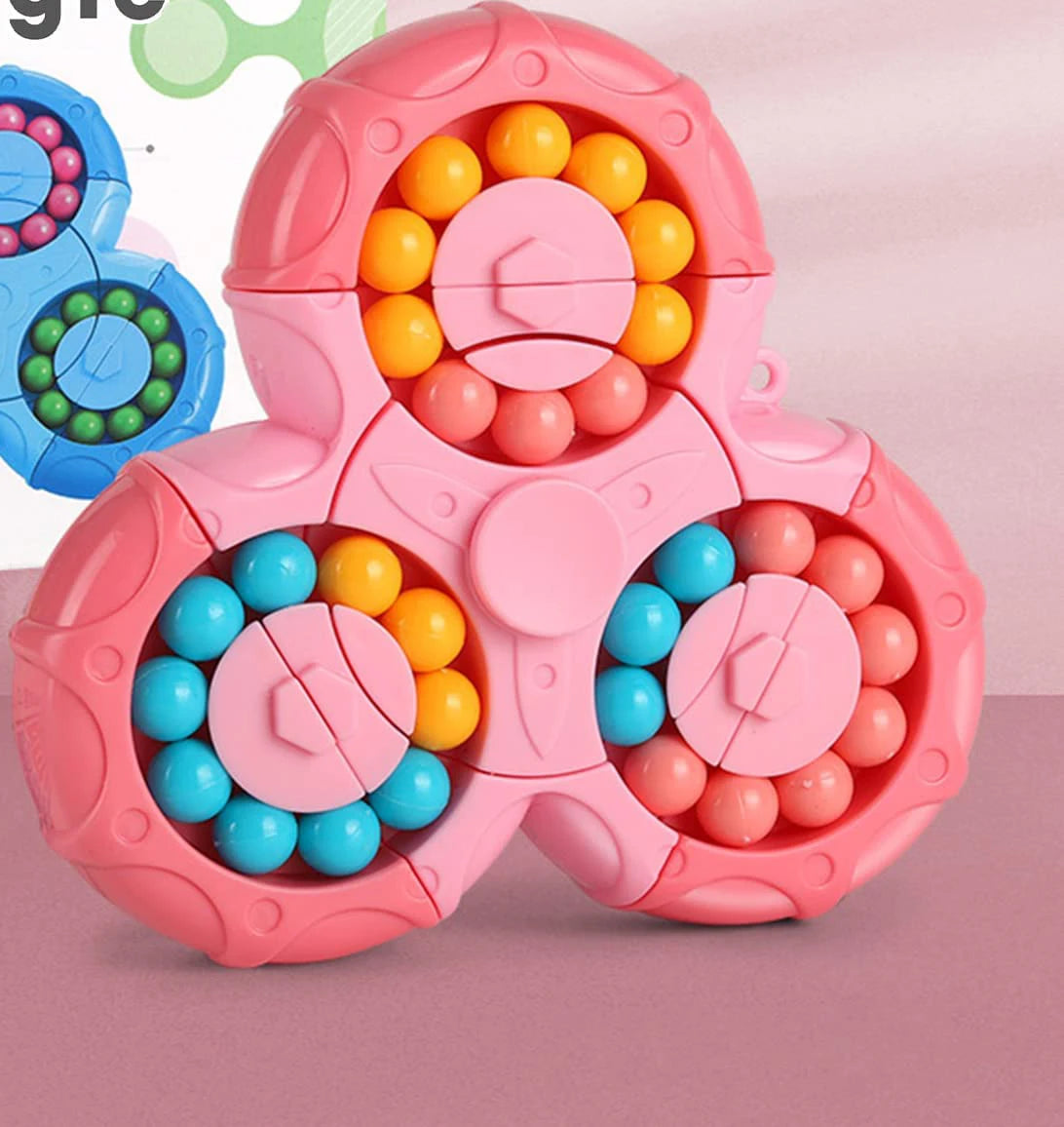 Rotating Magic Bean Fidget Toy Hand Spinner Office Relief Stress Anxiety Decompression Puzzle Cube Educational Beads Kids Adults pink