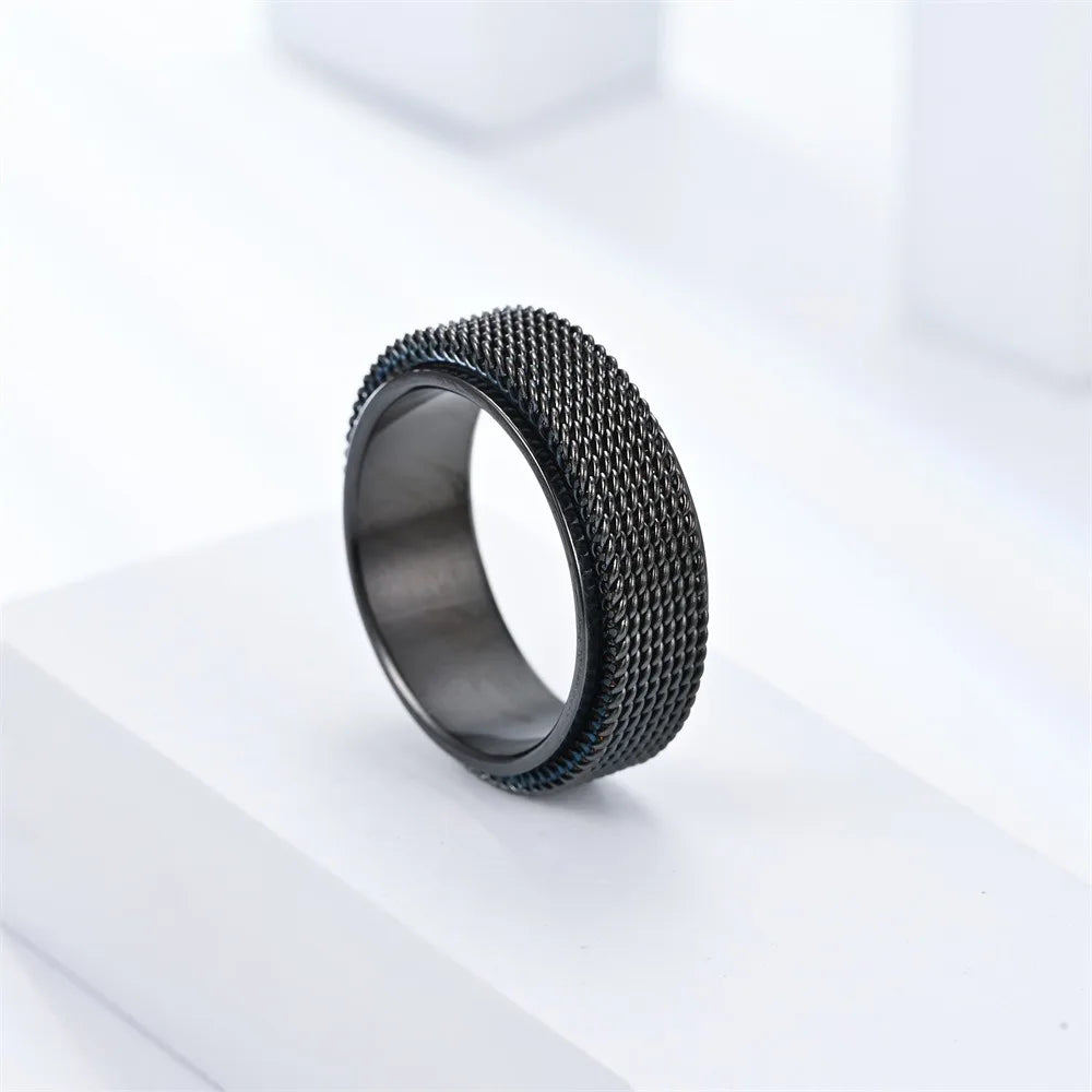 Simple 8mm Stainless Steel Spinner Anxiety Rings for Women Men Rotatable Mesh Chain Spinner Rings Anti Stress Weddding Jewelry