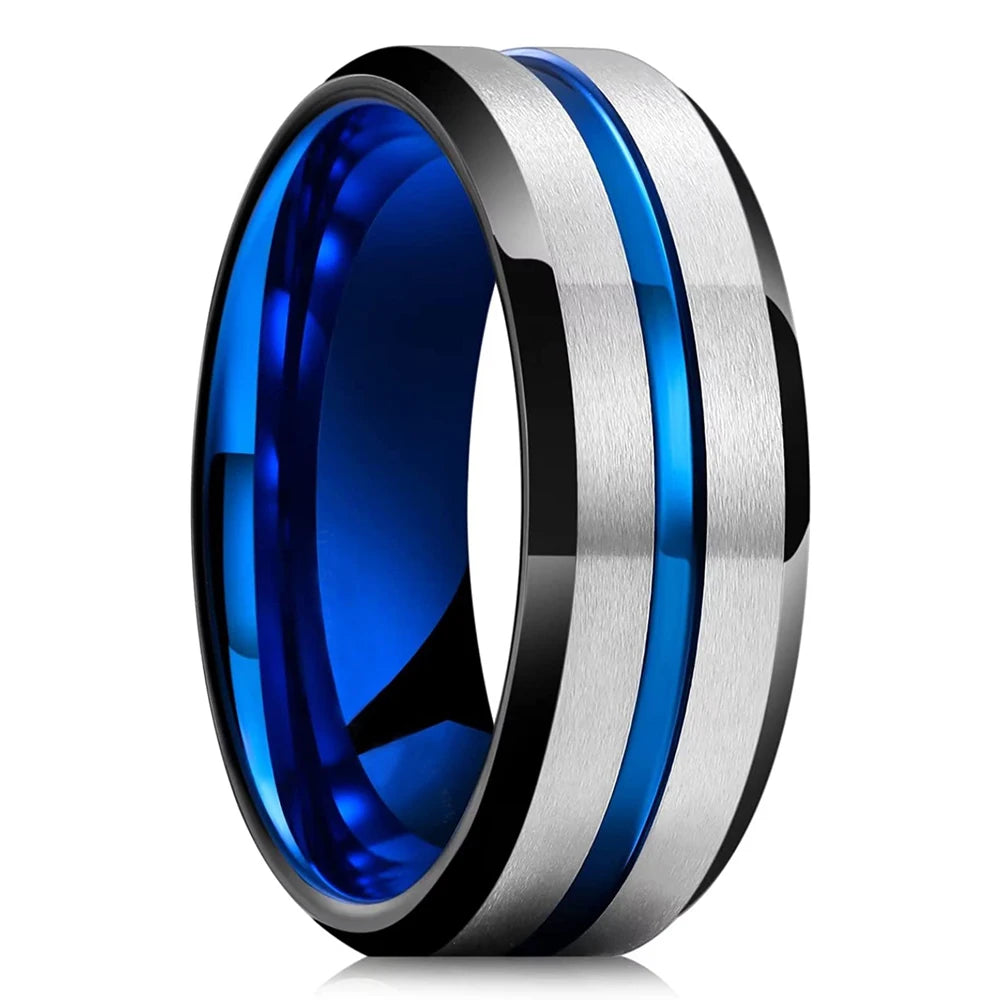 Fashio Men Rings Black Titanium Stainless Steel Rings For Men Women Brick Pattern Finish Beveled Edge Wedding Ring Party Jewelry
