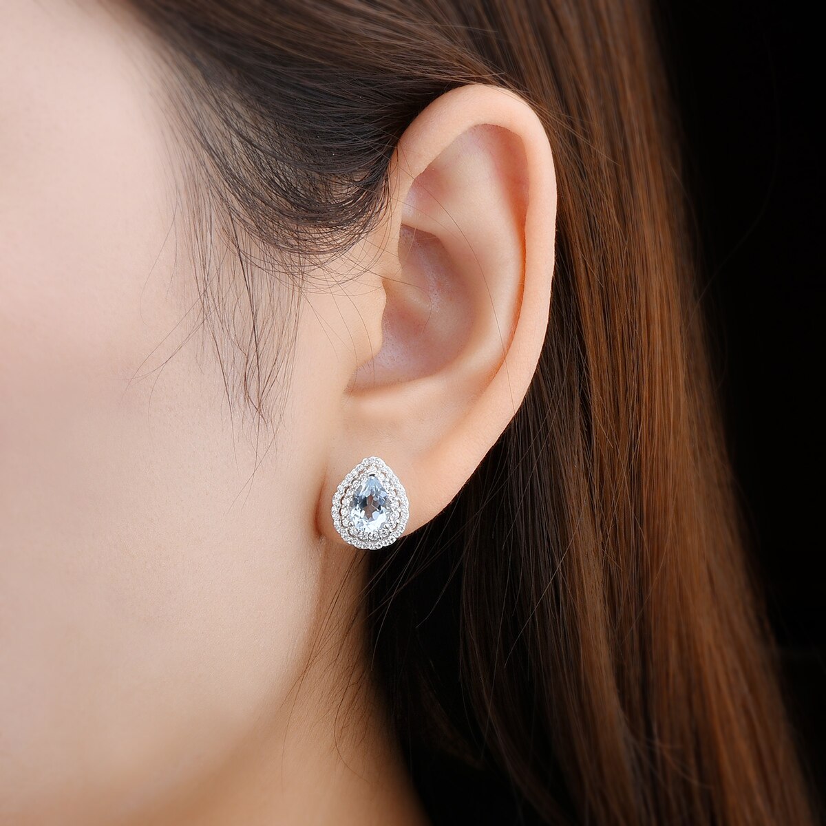 Natural Sky Blue Topaz Sterling Silver Stud Earring S925 Jewelry 1.5 Carats Genuine Gemstone Pear Cut Classic Romantic Style