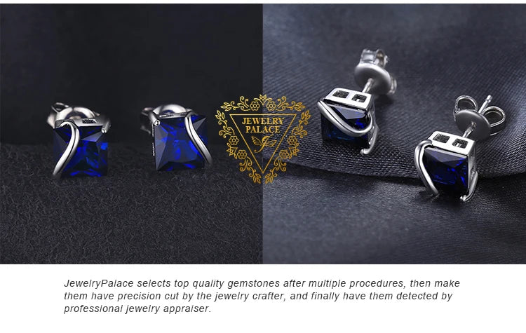 JewelryPalace Square 2.8ct Created Blue Sapphire 925 Sterling Silver Stud Earrings for Women Gemstone Fine Jewelry Birthday Gift
