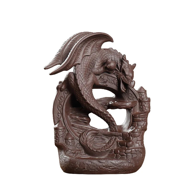 Home Decor Ornaments Purple Clay Dragon Backflow Incense Burner Pterosaur Incense Stick Holder Censer Office Feng Shui Decor