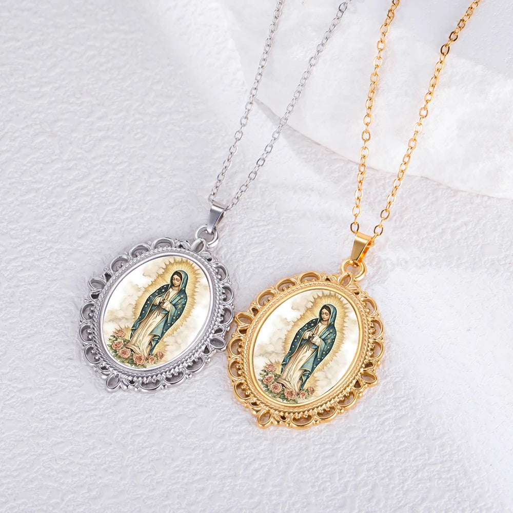 Our Lady of Guadalupe Necklace Catholic Virgin Mary Pendant Religious Faith Pray Protection Amulet Stainless Steel Jewelry