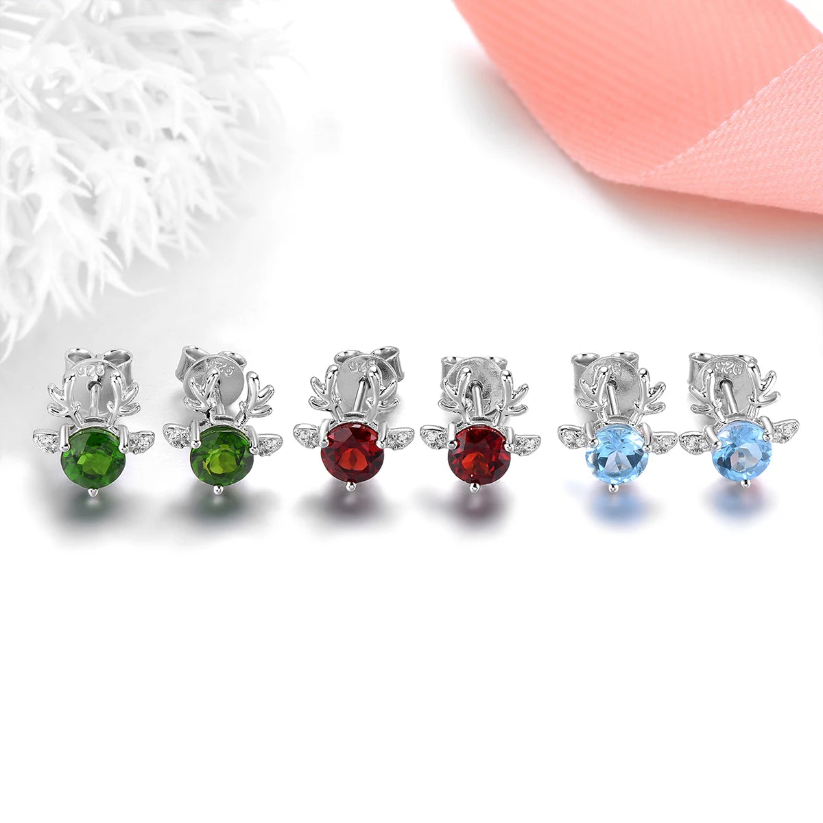 Natural Chrome Diopside Sterling Silver Stud Earring Lovely Christmas Style Fine Jewelrys 1.2 Carats Genuine Gemstone S925