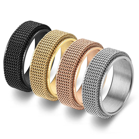 Simple 8mm Stainless Steel Spinner Anxiety Rings for Women Men Rotatable Mesh Chain Spinner Rings Anti Stress Weddding Jewelry