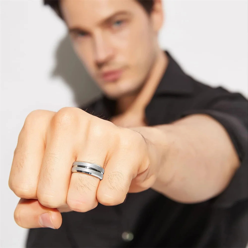 Fashion 8mm Men Frosted Stainless Steel Rings Sandblasted Finish Finger Ring for Male Wedding Bands Jewelry Gift Drop Shipping