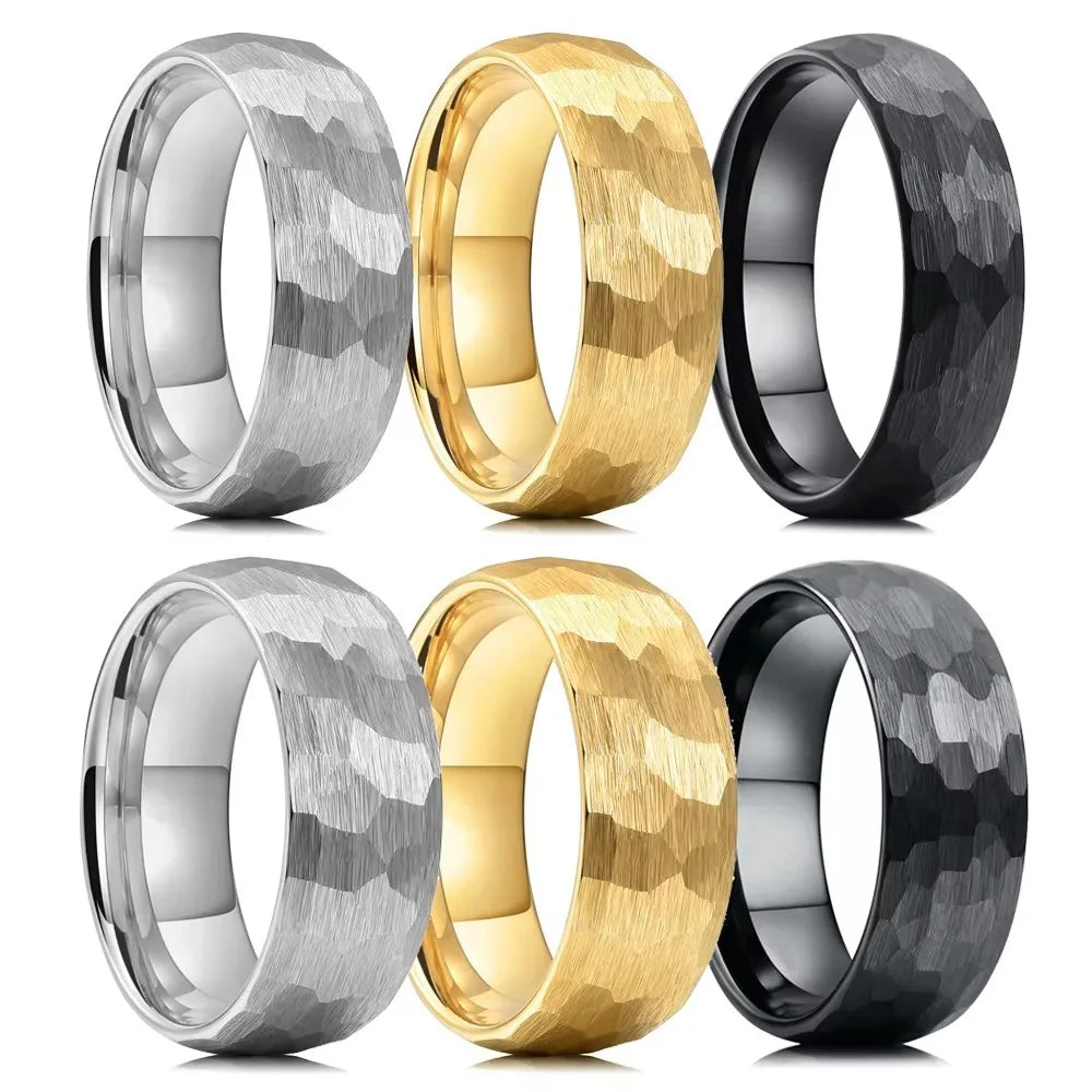 Black Brushed Stainless Steel Couple Ring Fashion Hammered Multi-faceted Titanium Rings for Men Women Wedding Engagement Jewelry