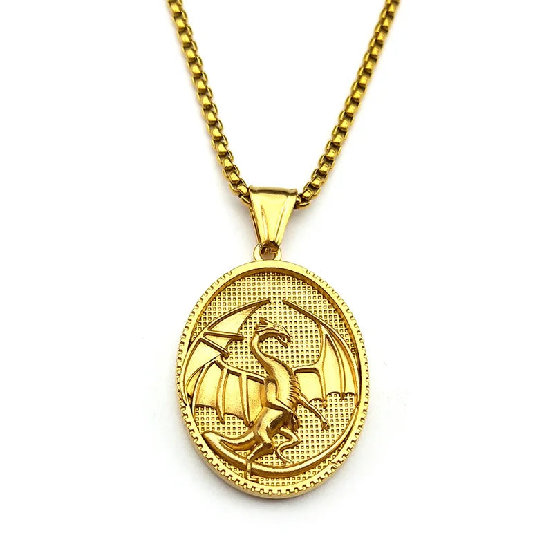 Hiphop Punk Evil Dragon Pendant Necklace For Women Men Stainless Steel Gold Color Animal Relief Retor Male Neck Chain Jewellery