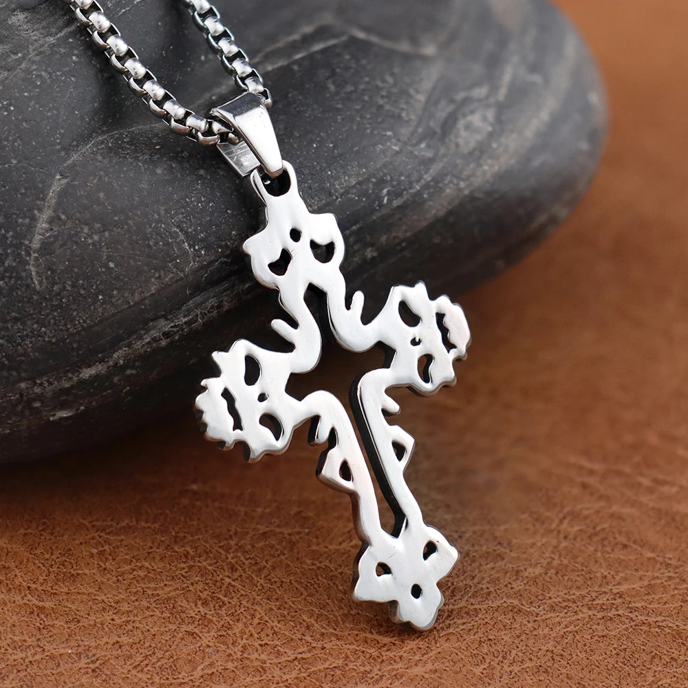 Fashion Skull Cross Necklaces Amulet Creative Hollow out design Cross Pendant Stainless Steel Jewelry Accessories Dropshipping