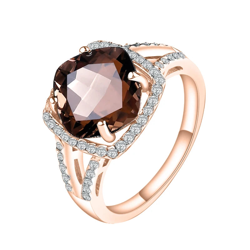 GEM'S BALLET 5.22Ct Natural Smoky Quartz Wedding Rings 925 Sterling Silver Gemstone Ring Fashion Jewelry For Women Gift For Her 925 Sterling Silver Rose Gold