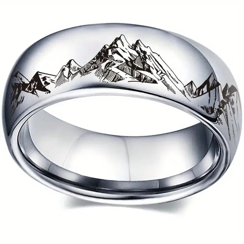 8MM Fashion Mountain Men Stainless Steel Jewelry Wedding Band Steel Rings Women Men Engagement Party Unisex Ring For Gift
