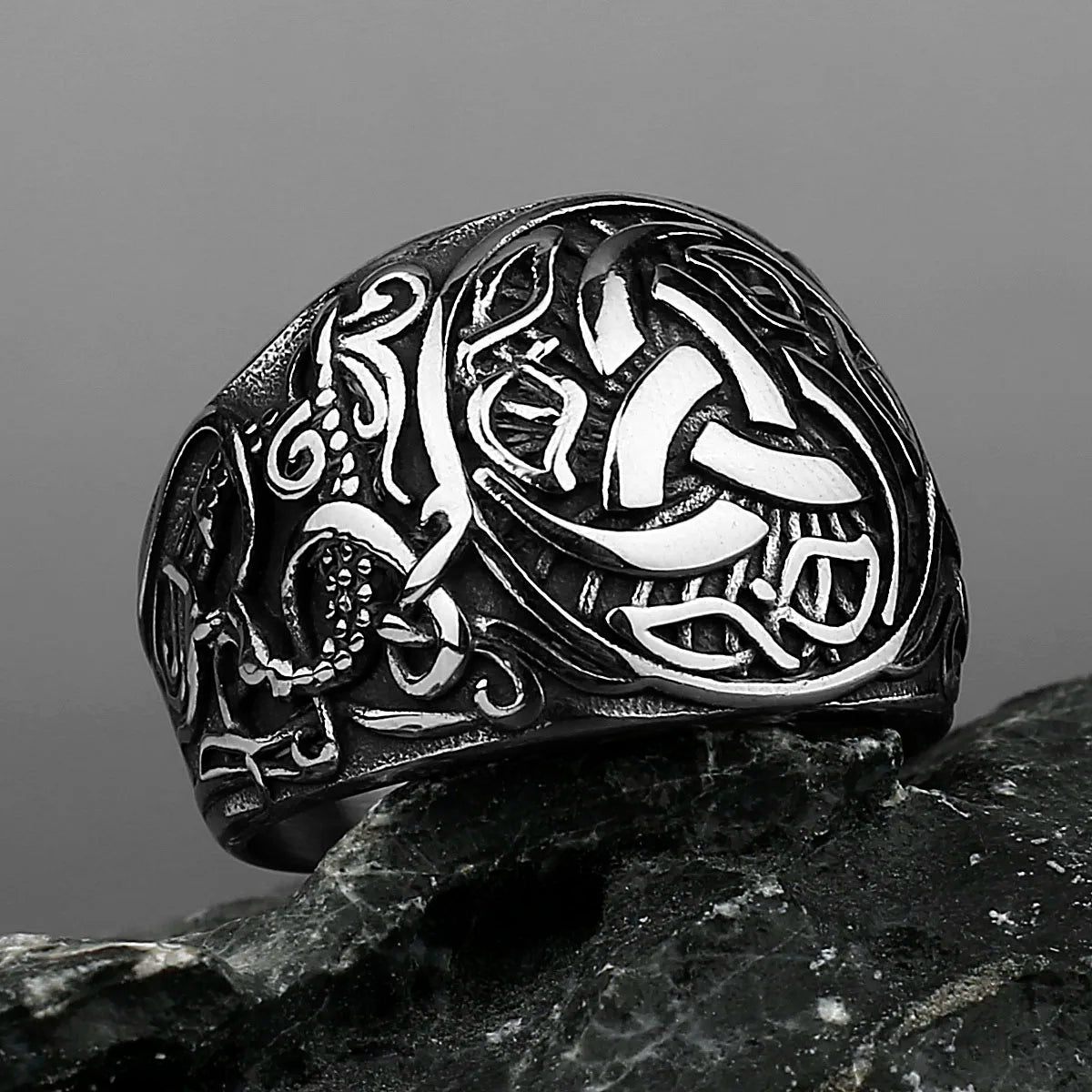 Viking Dragon Rune Stainless Steel Ring Men's Viking Fashion Temperament Ring Hip-hop Street Men's Motorcycle Men's Jewelry