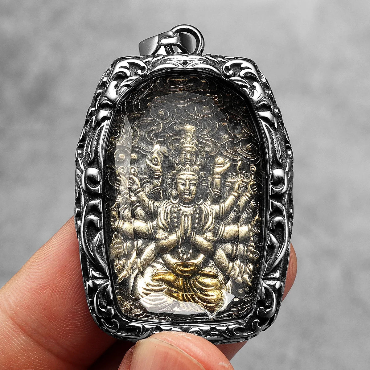 Buddhism Buddha Glass Stainless Steel Men Necklaces Pendant Chain Powerful Amulet Vintage Cool For Women Jewelry Gifts Wholesale