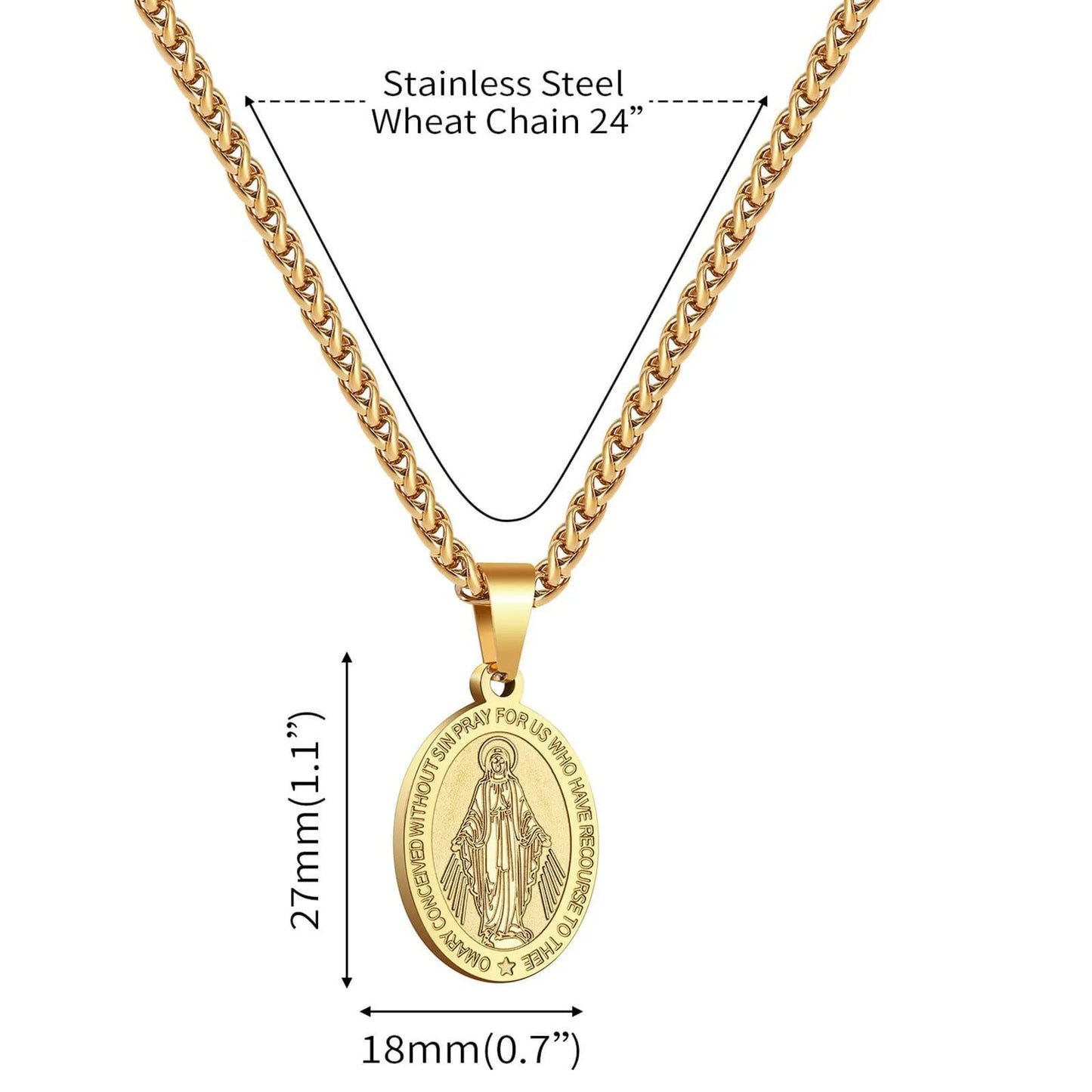 HNSP Virgin Mary Pendant Miraculous Medal Catholic Necklace For Men 316L Stainless Steel Religious Jewelry Gift