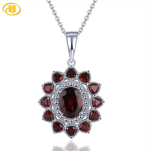 Natural Garnet Solid Silver Pendants Women Fine Jewelrys 3.5 Carats Genuine Gemstone Original Design Mother 's Day Gifts