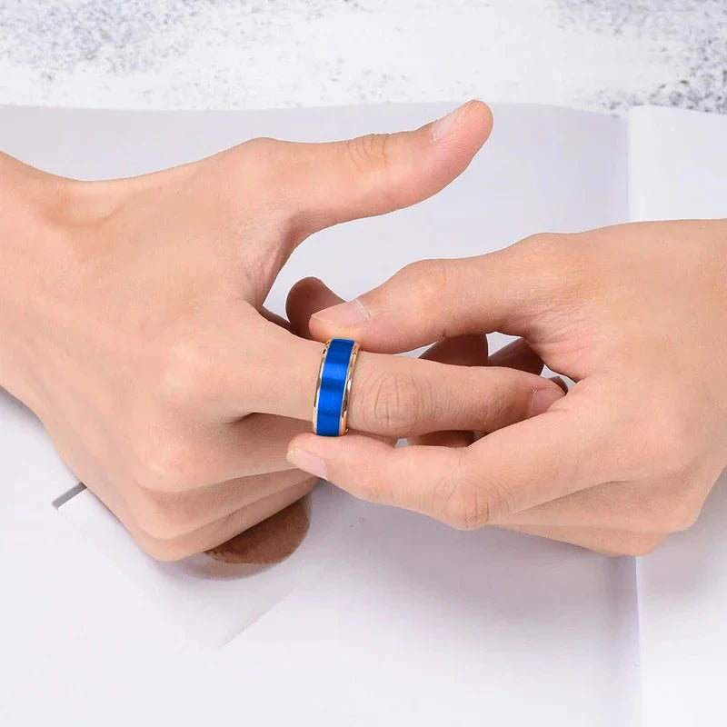 Fashion 8mm Blue Brushed Titanium Stainless Steel Rings for Men Rose Gold Color Step Edge Men Rings Wedding Engagement Jewelry