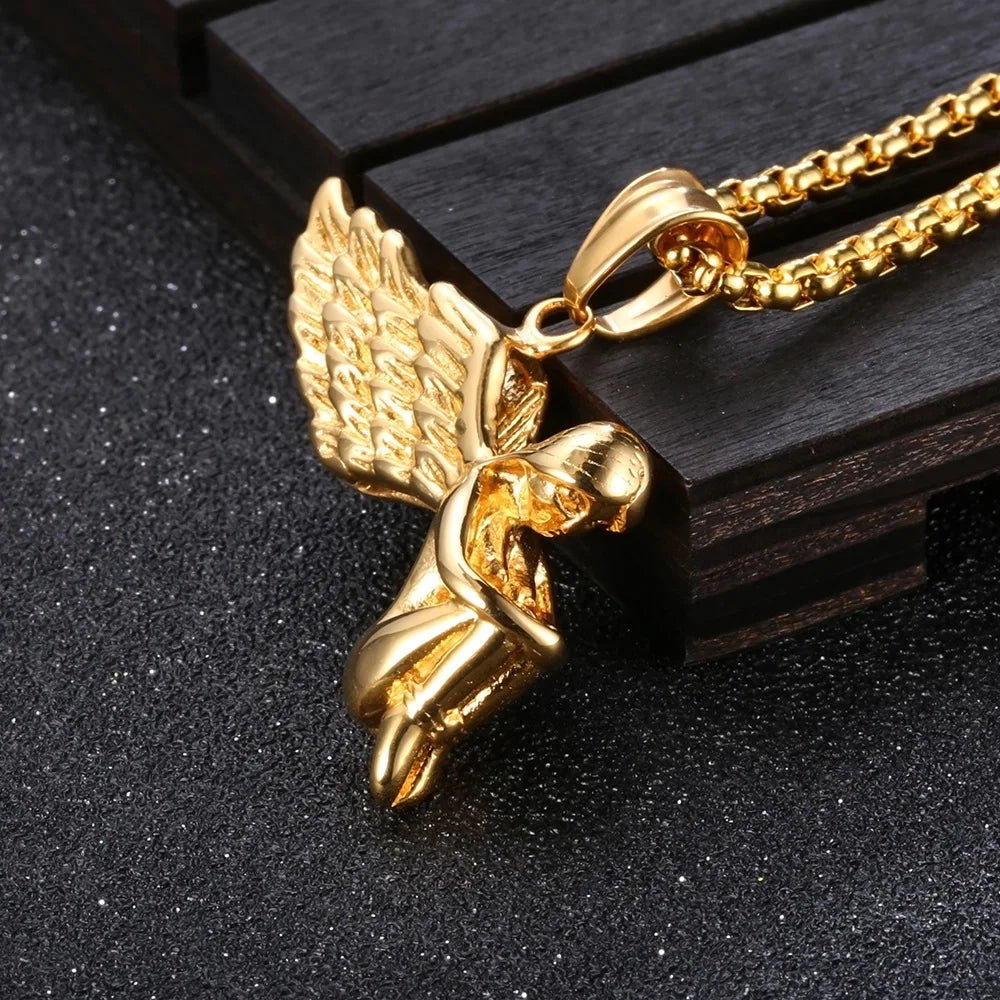 Guardian Angel Wings Stainless Steel Men Necklaces Pendant Chain Punk For Women Fashion Jewelry Gifts Wholesale Dropshiping