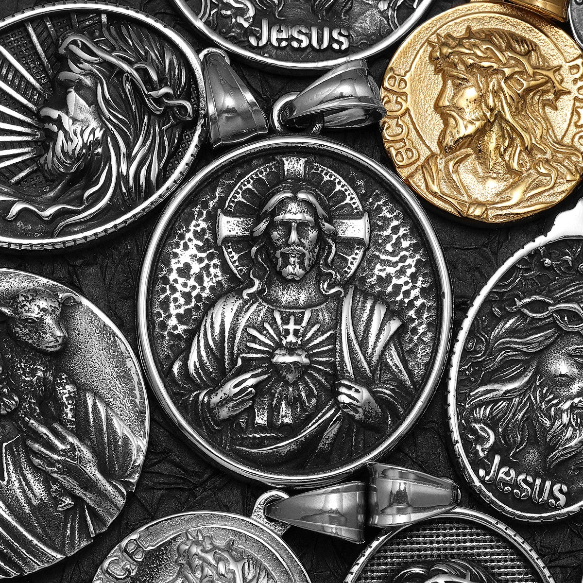 Jesus Heart Cross Series Stainless Steel Men Necklaces Pendant Chain Powerful Amulet Vintage For Women Jewelry Gifts Wholesale