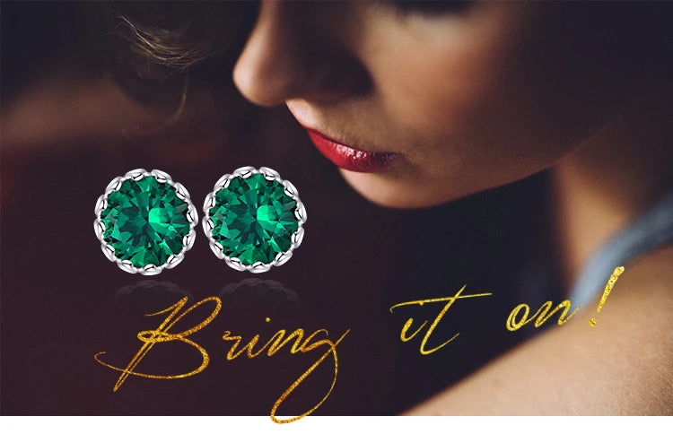 JewelryPalace Round Green Simulated Nano Emerald 925 Sterling Silver Stud Earrings for Women Fashion Statement Gemstone Jewelry