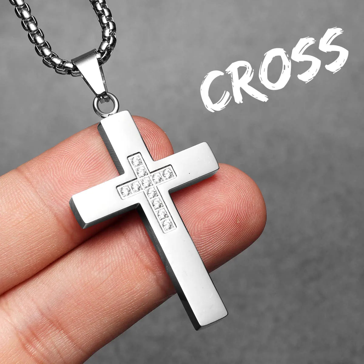 Cross Simple Gemstone Stainless Steel Men Necklaces Pendant Chain Punk For Women Fashion Jewelry Gifts Wholesale Dropshiping