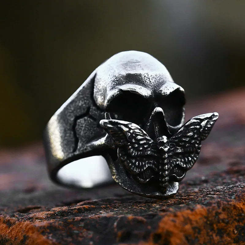 Vintage Pirate Signet Double Knife Skull Rings Men Stainless Steel Viking Compass Ring Biker Amulet Jewelry Gift Drop Shipping