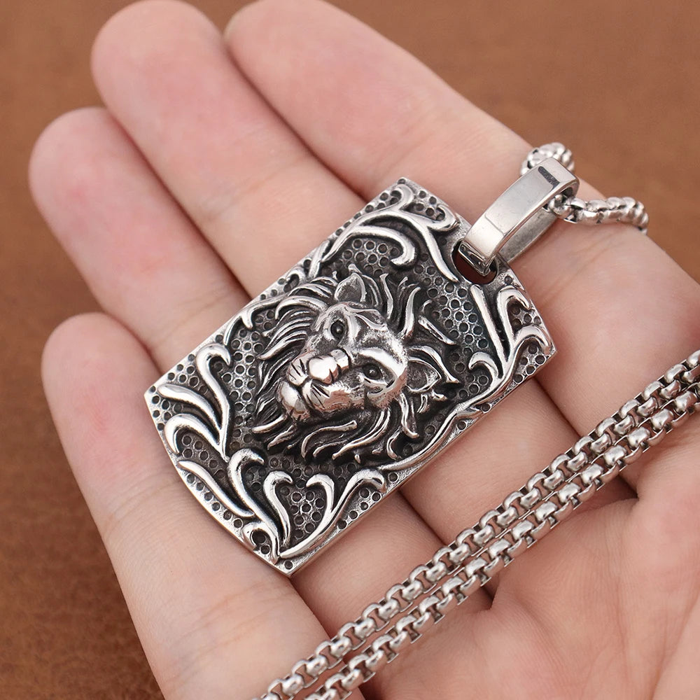 Men Stainless Steel Lion Necklaces Vintage Punk Animal Pendant Men's Unique Domineering Biker Amulet Jewelry Gifts Dropshipping