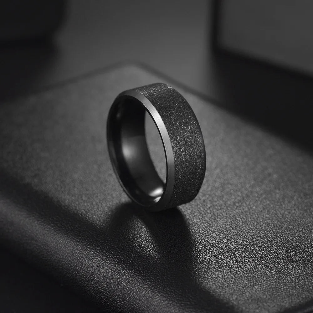 Simple 8mm Stainles Steel Frosted Finger Rings For Men Woman High Quality Black Polished Wedding Engagement Ring Jewelry Gifts