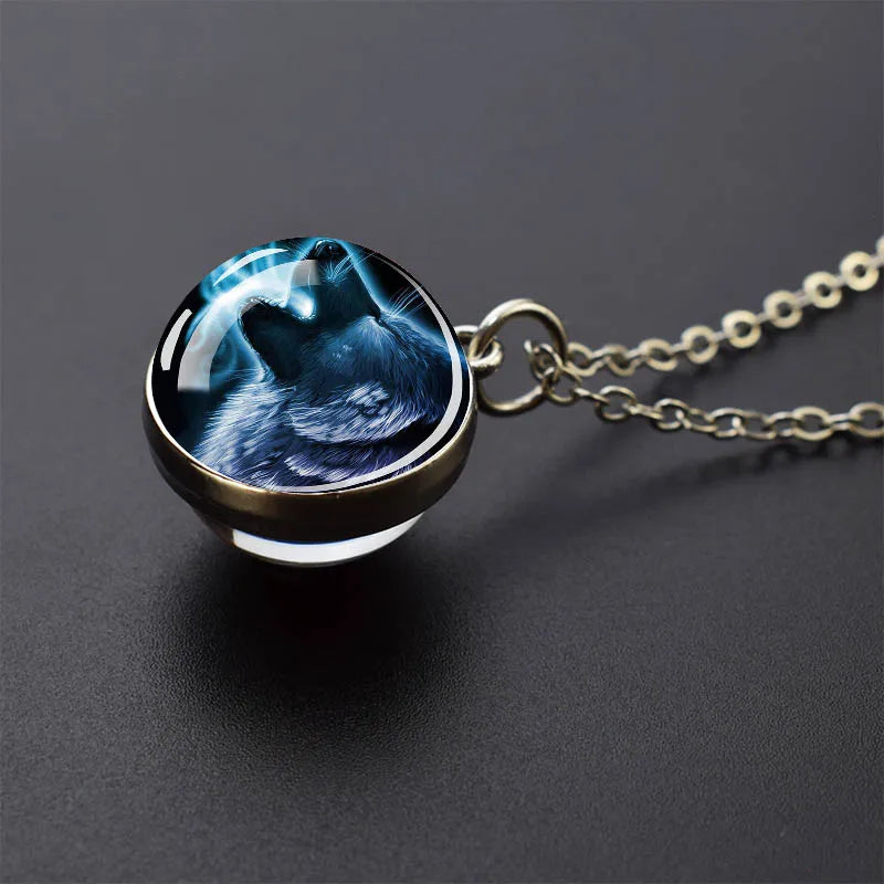 Ice and Fire Phoenix Yin Yang Aurora Necklaces Double Sided Glass Ball Pendant Fashion Chains Necklace Women Men Cool Jewelry