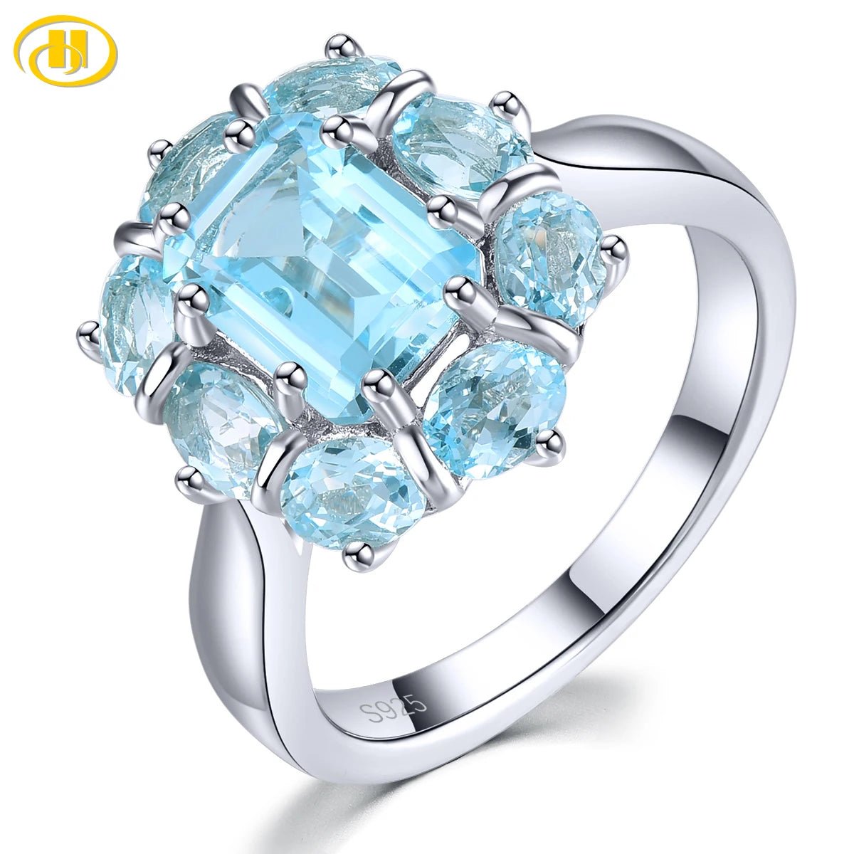 Natural Sky Blue Topaz Solid Silver S925 Rings 3.7 Carats Genuine Gemstone Women Daily Fine Jewelrys Birthday New Year Gifts