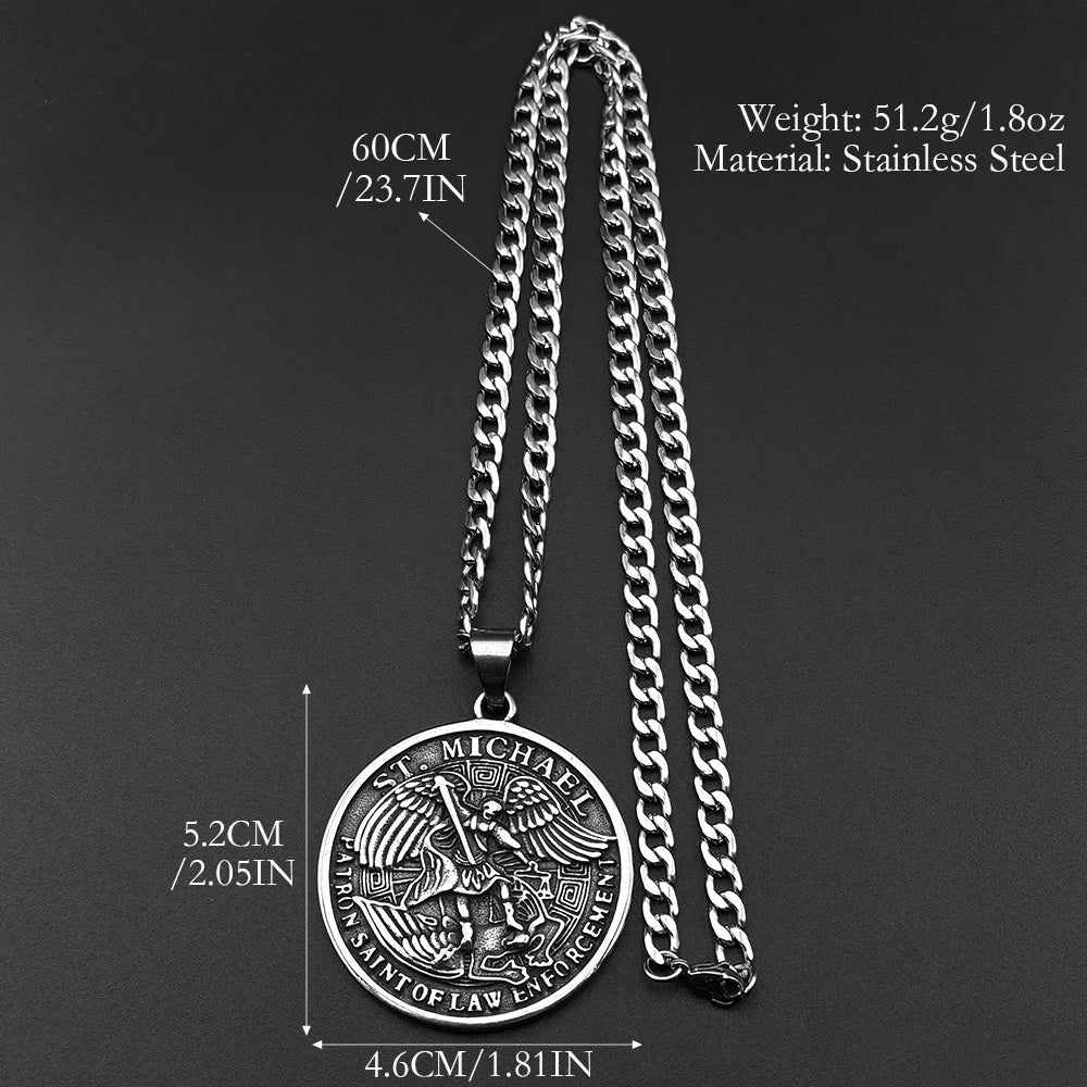 Archangel St.Michael Protect Us Pendant Necklace for Women Men Stainless Steel Saint Chain Biker Boyfriend Gift Jewelry