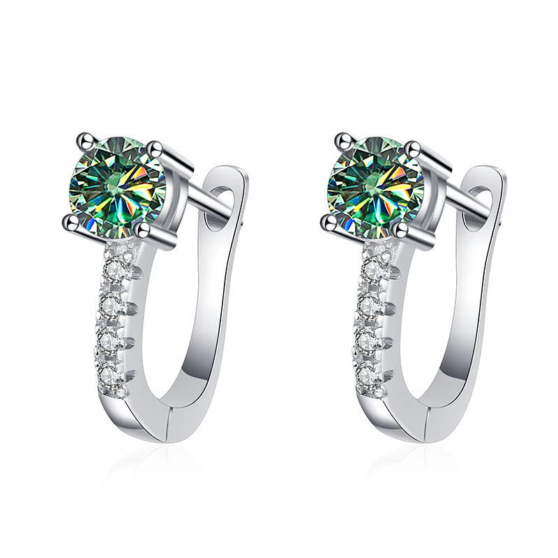 Butterflykiss 4 Claws Moissanite Ear Buckles Earrings For Women S925 Silver U Tape Accessories Trendy Anniversary Jewelry Gifts bluish green 0.5CT X 2