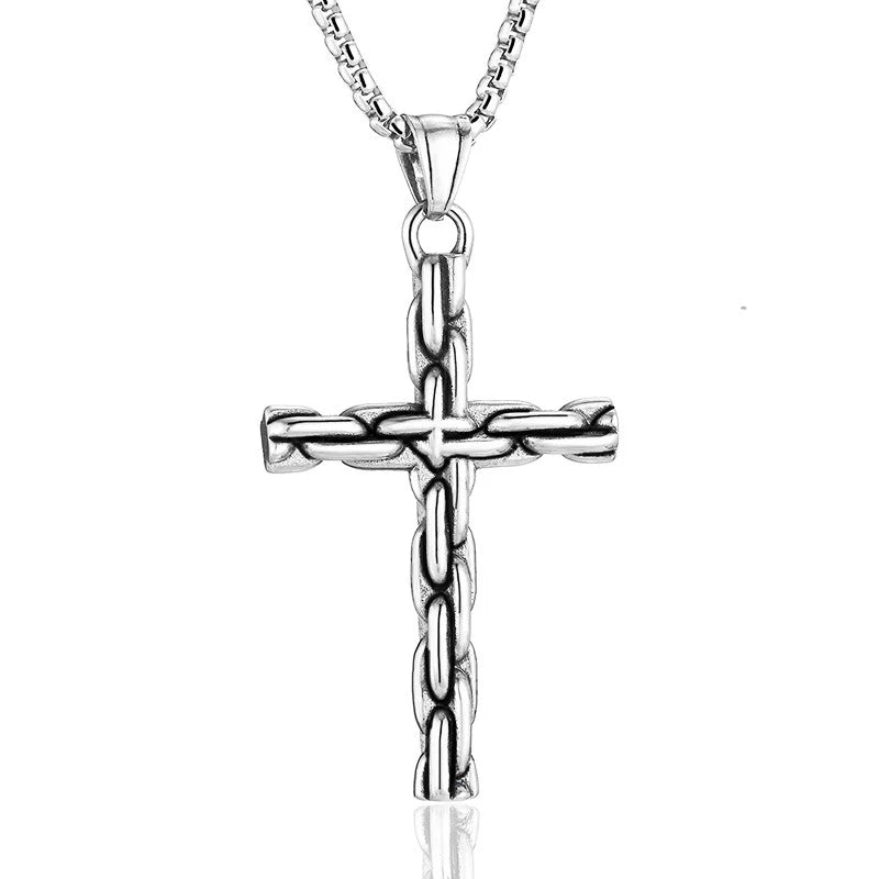 Fashion Simple Stainless Steel Cross Pendant Punk Hip Hop Unique Cross Necklace Creative Religious Amulet Jewelry Gift