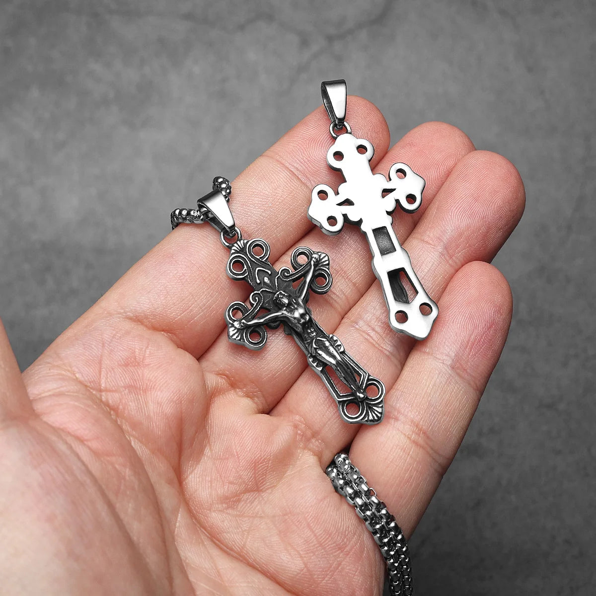 Jesus Cross Hollow Amulets Stainless Steel Men Necklaces Pendant Chain Punk For Women Fashion Jewelry Gift Wholesale Dropshiping