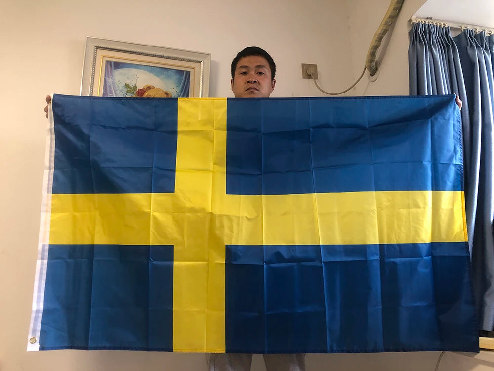Swedish Flag 3ft x 5ft Hanging  SWE SE The Kingdom of Sweden Flag Polyester standard hanging Flag Banner