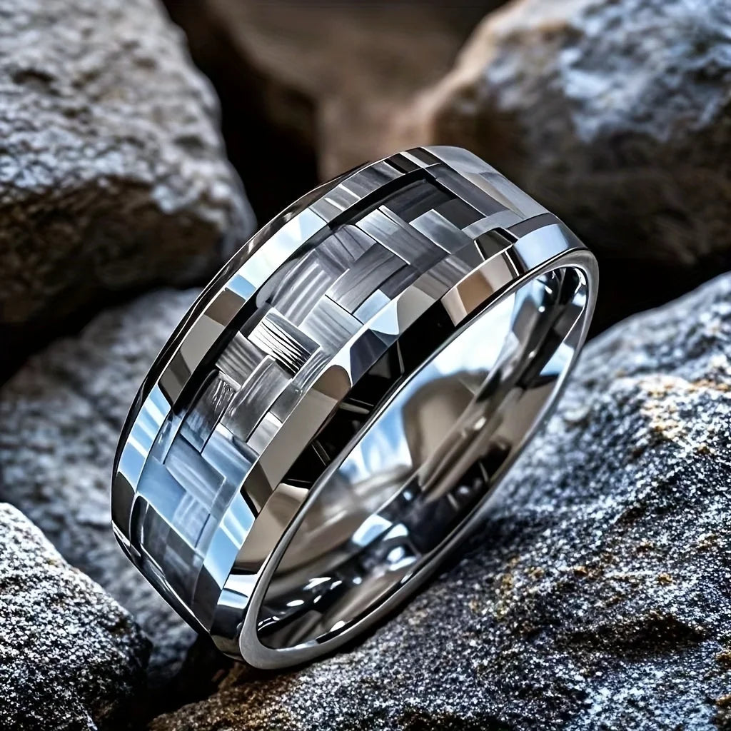 Cute Ocean-Themed 8mm Men Stainless Steel Ring with Dreamy Sea Jellyfish Pattern Inlay Rings for Teenager Wedding Party Jewelry