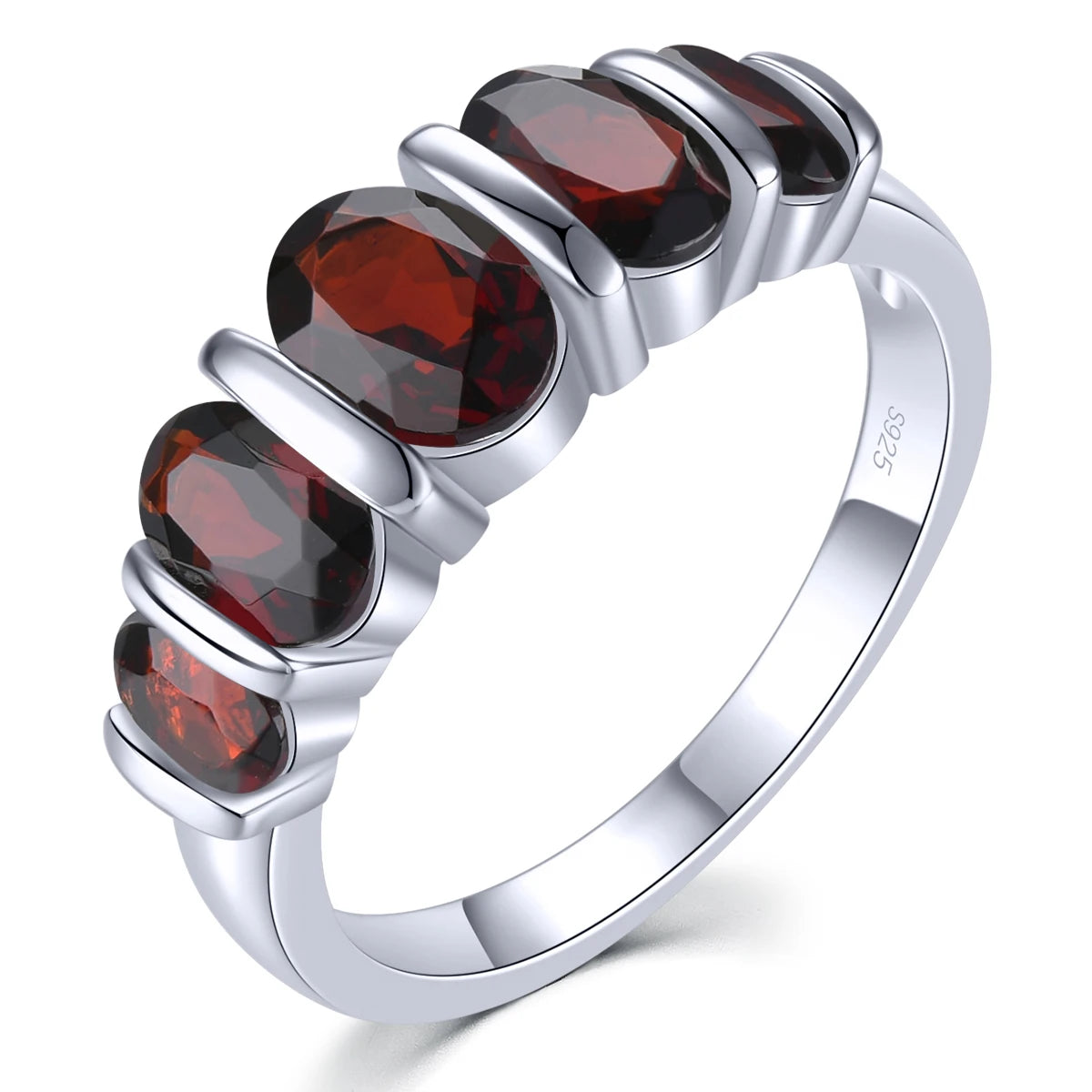 Natural Red Garnet Solid Sterling Silver Rhodium Plated Women's Ring 2.5 Carats Simple Classic Style Birthday Anniversary Gifs Natural Garnet