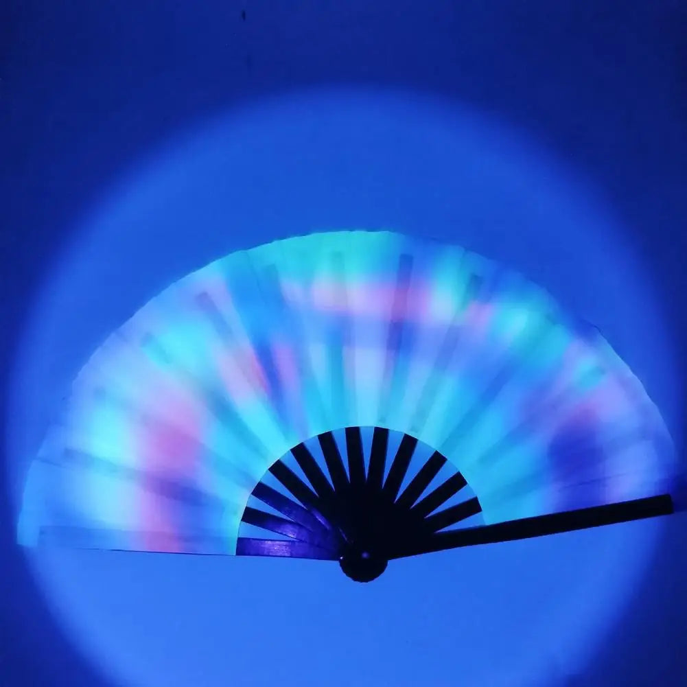 Folding Fan Colorful Holographic Rave Fans Bamboo Hand Fans for Festival Dancing Parties F