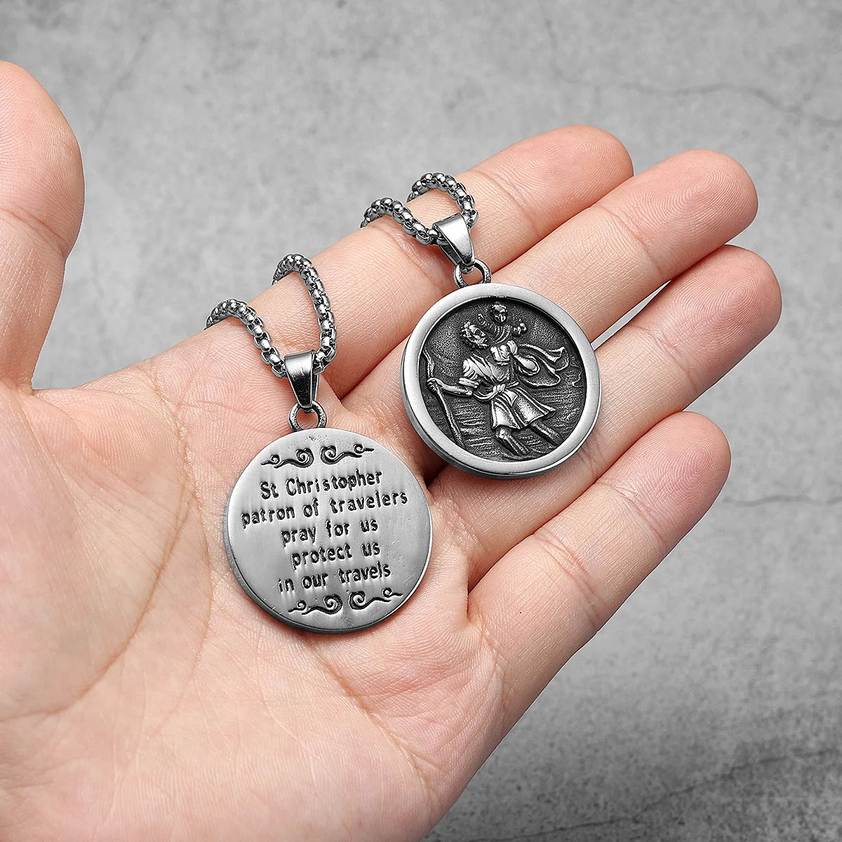 St.Christopher Rero Amulets Stainless Steel Men Necklaces Pendant Chain Punk For Women Fashion Jewelry Gifts Wholesale