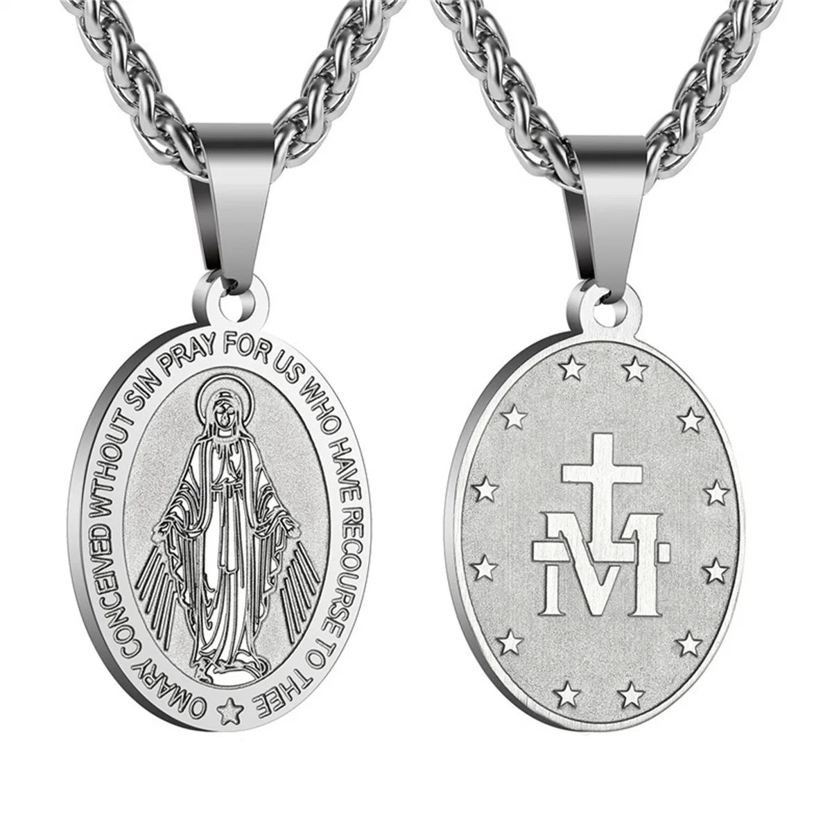 HNSP Virgin Mary Pendant Miraculous Medal Catholic Necklace For Men 316L Stainless Steel Religious Jewelry Gift